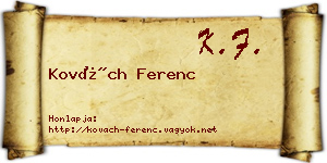Kovách Ferenc névjegykártya